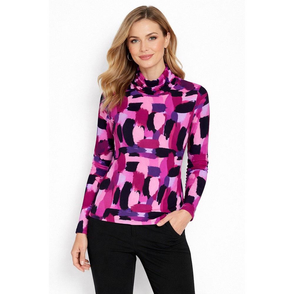 Long Sleeve Womens Cowl Neck Top XL Pink Purple Black Artsy Office Teacher 90s‎